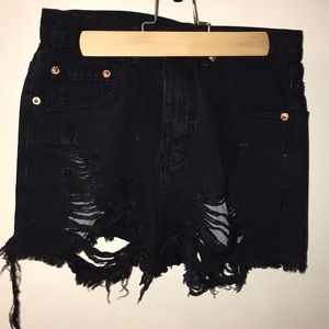 High Waisted Black Ripped Shorts